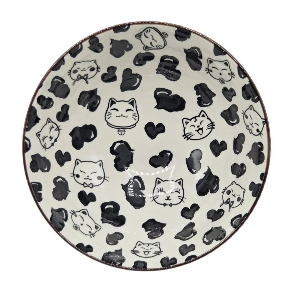 SH Home Set of 2 Cats Ceramic Ramen Noodle Bowl 43oz With‎ Chopsticks And Spoons